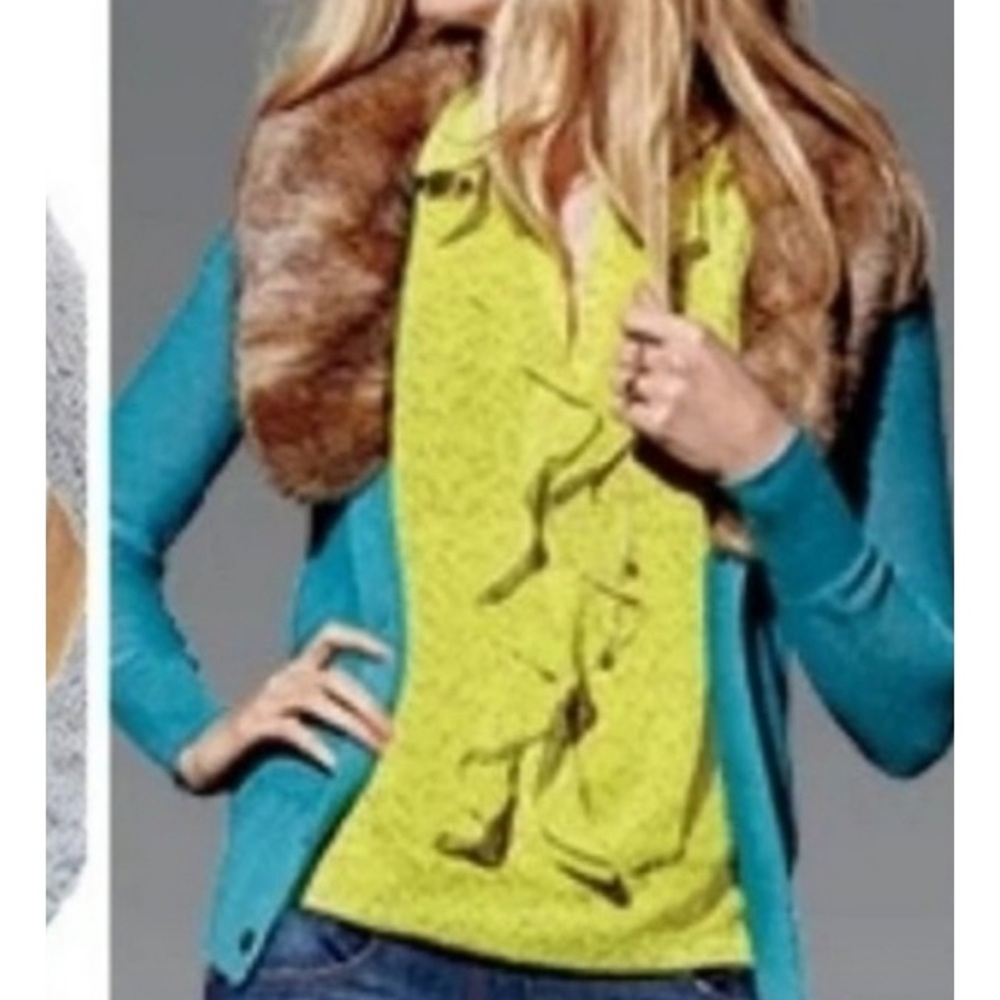 CAbi chartreuse Reign Button Down ruffle Blouse - Picture 8 of 8